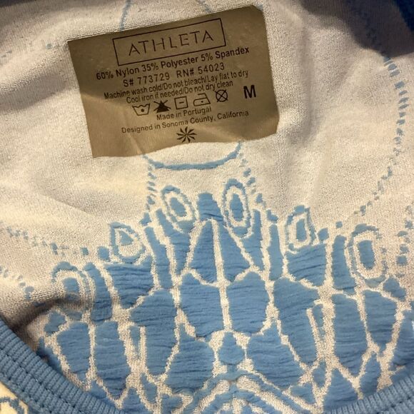 Athleta Blue White Tattoo Twist Seamless Top Medium M - Picture 7 of 10